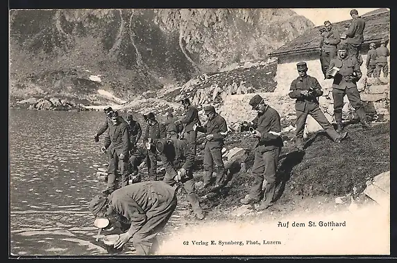 AK St. Gotthard, Soldatengruppe beim Wasserholen