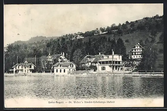 AK Unter-Aegeri, Dr. Webers Kinder-Erholungs-Station, vom Wasser gesehen