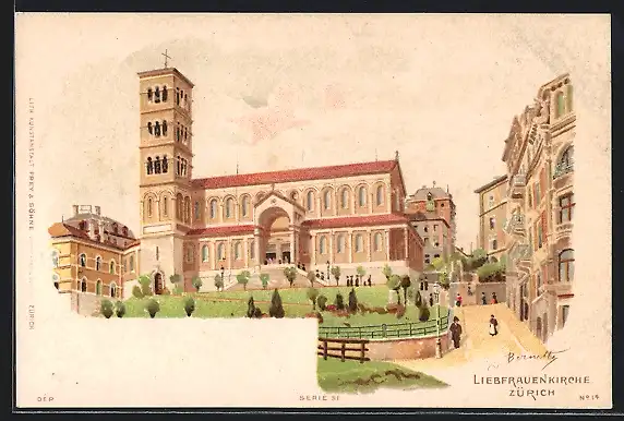 Lithographie Zürich, Partie bei der Liebfrauenkirche