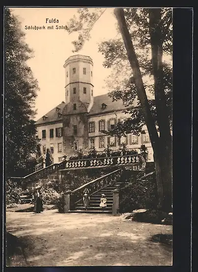 AK Fulda, Schlosspark mit Schloss