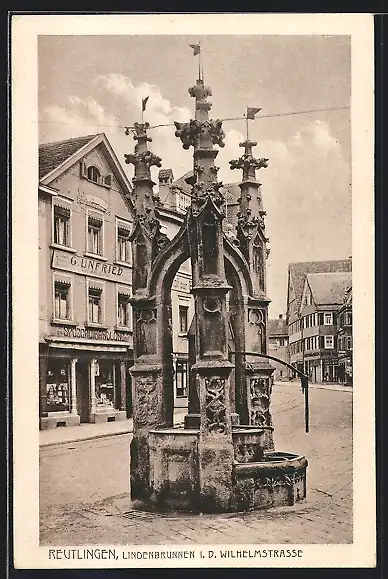 AK Reutlingen, Lindenbrunnen in der Wilhelmstrasse