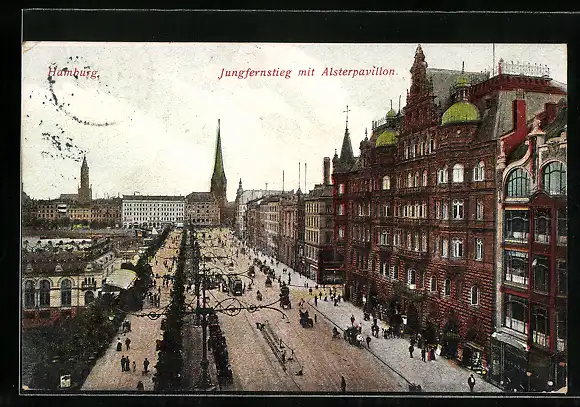 AK Hamburg-Neustadt, Jungfernstieg mit Alsterpavillon