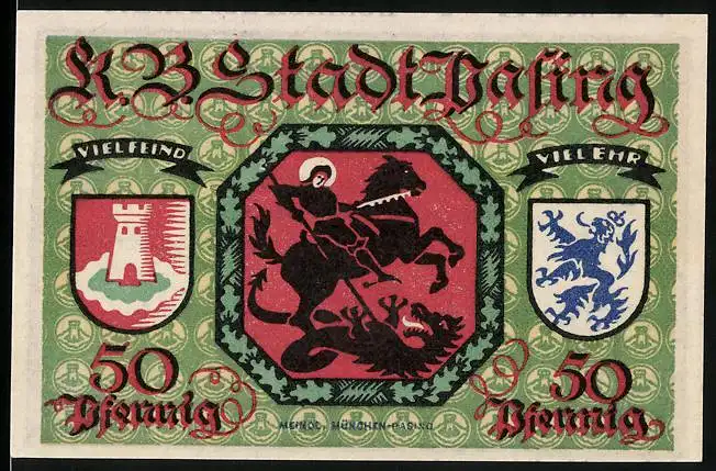 Notgeld Pasing 1918, 50 Pfennig, Wappen, Signatur