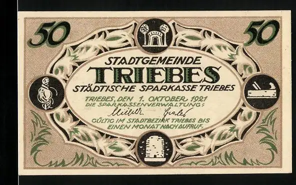 Notgeld Triebes 1921, 50 Pfennig, Kirche