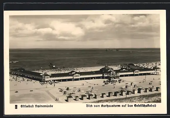 AK Swinemünde, Blick vom Kurhausturm auf das Gesellschaftsbad