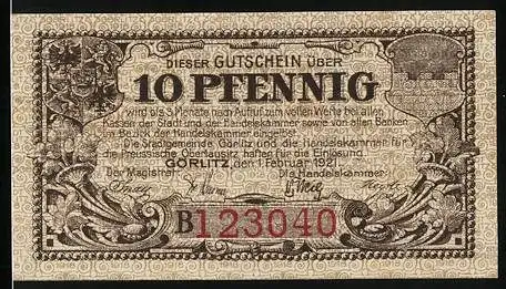 Notgeld Görlitz 1921, 10 Pfennig, Partie an der Rathaustreppe