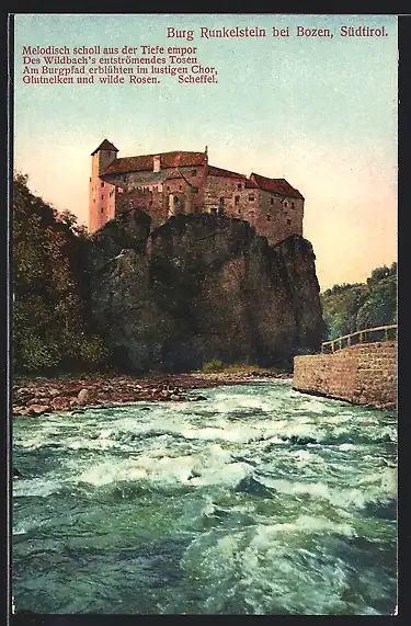 AK Bozen, Flusspartie und Burg Runkelstein