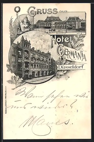 AK Düsseldorf, Bahnhof, Hotel Germania