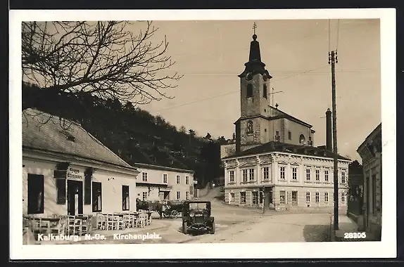 AK Wien, Kalksburg, Kirchenplatz mit Hotel, Cafe und Restaurant