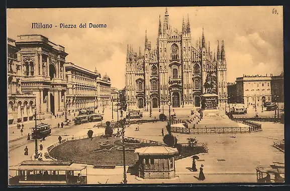 AK Milano, Piazza del Duomo, Strassenbahn