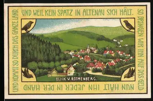 Notgeld Altenau a. Harz 1921, 75 Pfennig, Blick v. Rothenberg auf den Ort