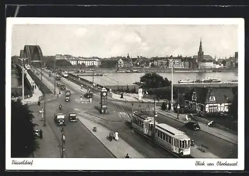 AK Düsseldorf-Oberkassel, Blick vom Luegplatz mit Strassenbahnen