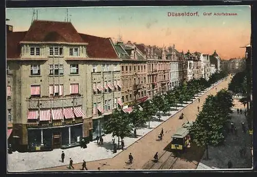 AK Düsseldorf, Graf Adolfstrasse mit Strassenbahn