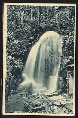 AK Amselfall bei Rathen /Sächs. Schweiz, Restaurant am Wasserfall