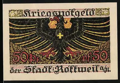 Notgeld Rottweil a. N. 1919, 50 Pfennig, Adler mit Kreuz