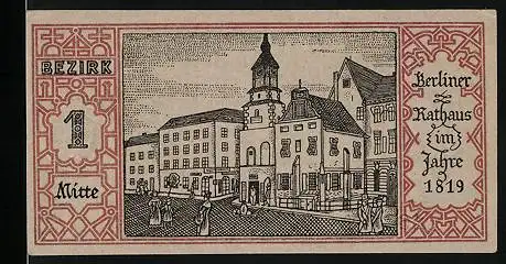 Notgeld Berlin-Mitte 1921, 50 Pfennig, Berliner Rathaus im Jahre 1819