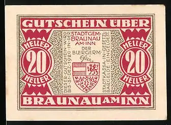 Notgeld Braunau am Inn 1920, 20 Heller, Stadtwappen