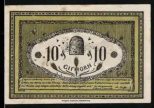 Notgeld Gifhorn 1921, 10 Pfennig, Bienenkorb, Mann und Hund in der Heide