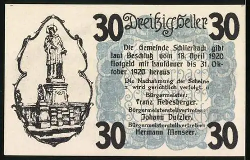 Notgeld Schlierbach 1920, 30 Heller, Blick auf die Stiftsanlage