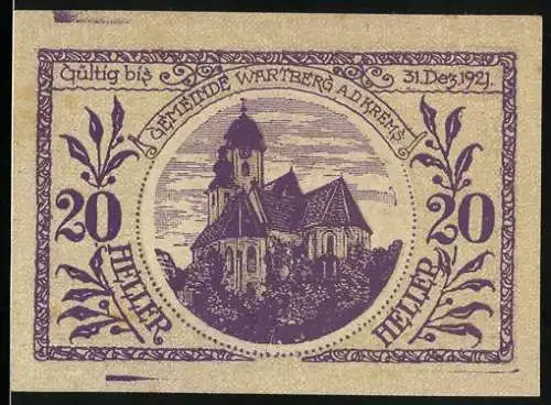 Notgeld Wartberg a.d. Krems 1921, 20 Heller, Partie an der Kirche