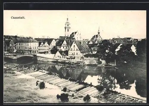 AK Cannstatt, Flusspartie mit Blick auf die Brücke