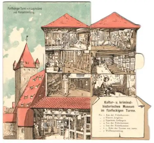 Mechanische-AK Nürnberg, Fünfeckiger Turm mit Luginsland und Kaiserstallung, Kultur- u. Kriminalmuseum