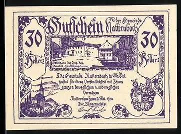 Notgeld Natternbach 1920, 30 Heller, Vaterhaus des Joh. Nep. Hauser, Landeshauptmann