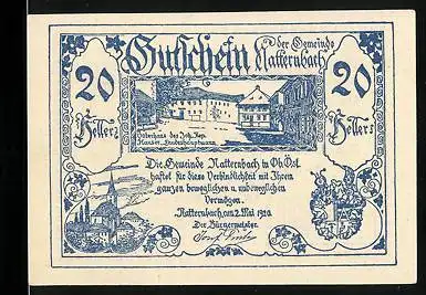 Notgeld Natternbach 1920, 20 Heller, Vaterhaus des Joh. Nep. Hauser, Landeshauptmann