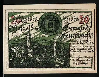 Notgeld Peuerbach /O.-Ö. 1920, 20 Heller, Ortspartie mit Kirche