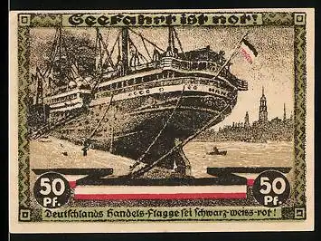 Notgeld Hamburg 1921, 50 Pfennig, Kultur- u. Sportwoche 1921, Schiff im Dock