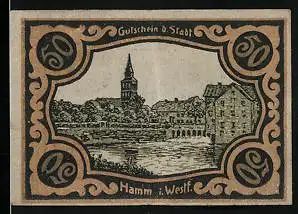 Notgeld Hamm i. Westf. 1920, 50 Pfennig, Uferpartie, Stadtwappen