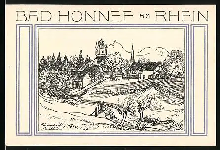 Notgeld Bad Honnef am Rhein 1921, 50 Pfennig, Ortspartie mit Kirche, Wappen