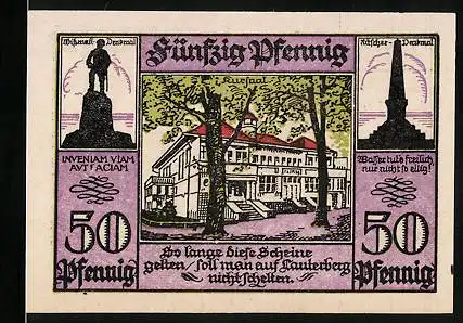 Notgeld Bad Lauterberg i. Harz 1921, 50 Pfennig, Ritscher- und Wissmann-Denkmäler, Kursaal