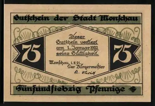 Notgeld Monschau 1921, 75 Pfennig, Die Ruine Haller