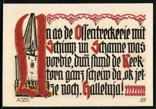 Notgeld Schöppenstedt 1921, 50 Pfennig, Ossentreckerei-Gedicht und Ortspartie