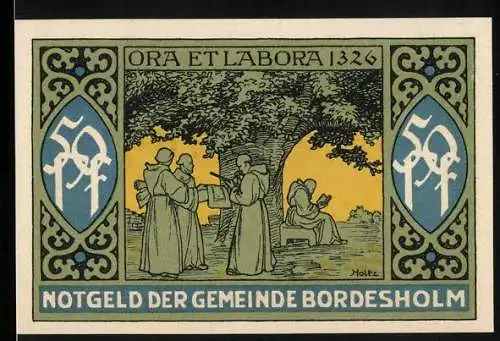 Notgeld Bordesholm 1921, 50 Pfennig, Mönche, Wappen