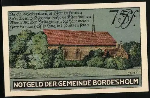 Notgeld Bordesholm 1921, 75 Pfennig, Klosterkirche