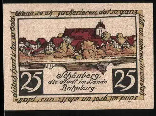 Notgeld Schönberg /Ratzeburg 1923, 25 Pfennig, Ortspartie mit Kirche