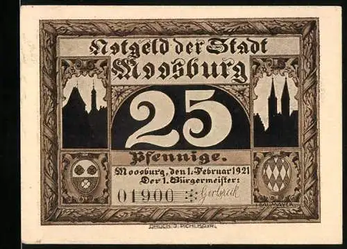 Notgeld Moosburg 1921, 25 Pfennig, Isartor, Wappen