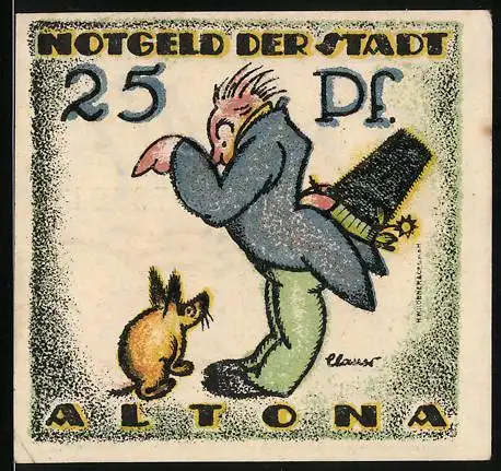 Notgeld Altona 1921, 25 Pfennig, Passant und Hund, Turm