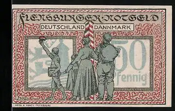 Notgeld Flensburg 1920, 50 Pfennig, Wappen, Bürger zwischen Deutschland und Dänemark