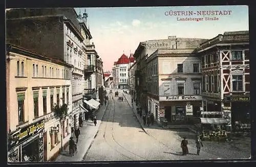 AK Cüstrin, Neustadt, Landsberger Strasse mit Handlung von Rudolf Bruhn und Apotheke