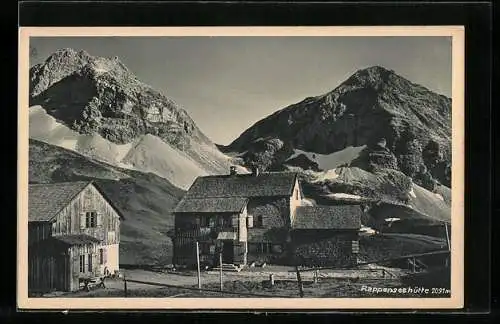 AK Allgäuer Alpen, Rappenseehütte am Heilbronnerweg mit Hochgrundspitze und Rappenseekopf