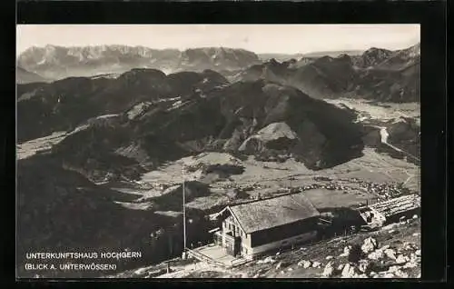 AK Hochgernhaus, Berghütte mit Blick auf Unterwössen