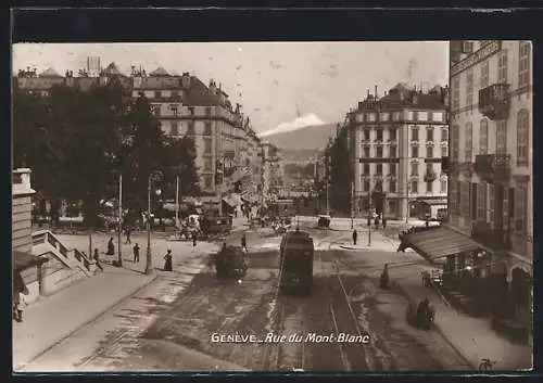 AK Genève, Rue du Mont-Blanc, Strassenbahn