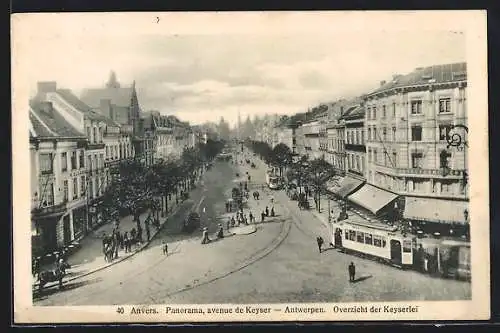 AK Anvers, Panorama, avenue de Keyser, Strassenbahn