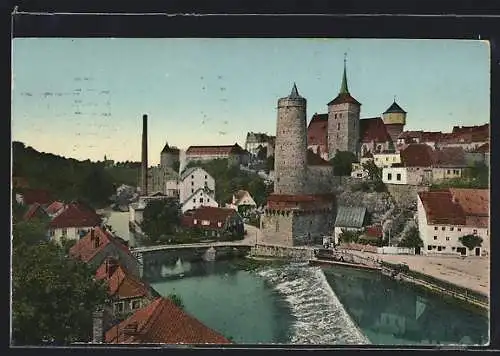 AK Bautzen, Wasserkunst von der Kronprinzenbrücke aus