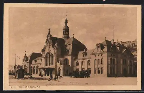 AK Koblenz, Hauptbahnhof mit Droschken