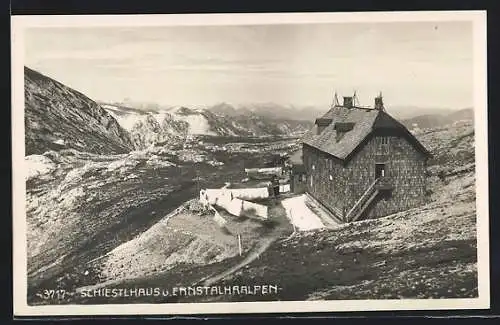 AK Schiestlhaus und Ennstaleralpen aus der Vogelschau