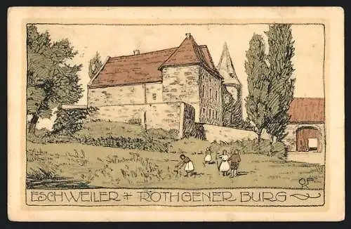 Steindruck-AK Eschweiler, Rothgener Burg